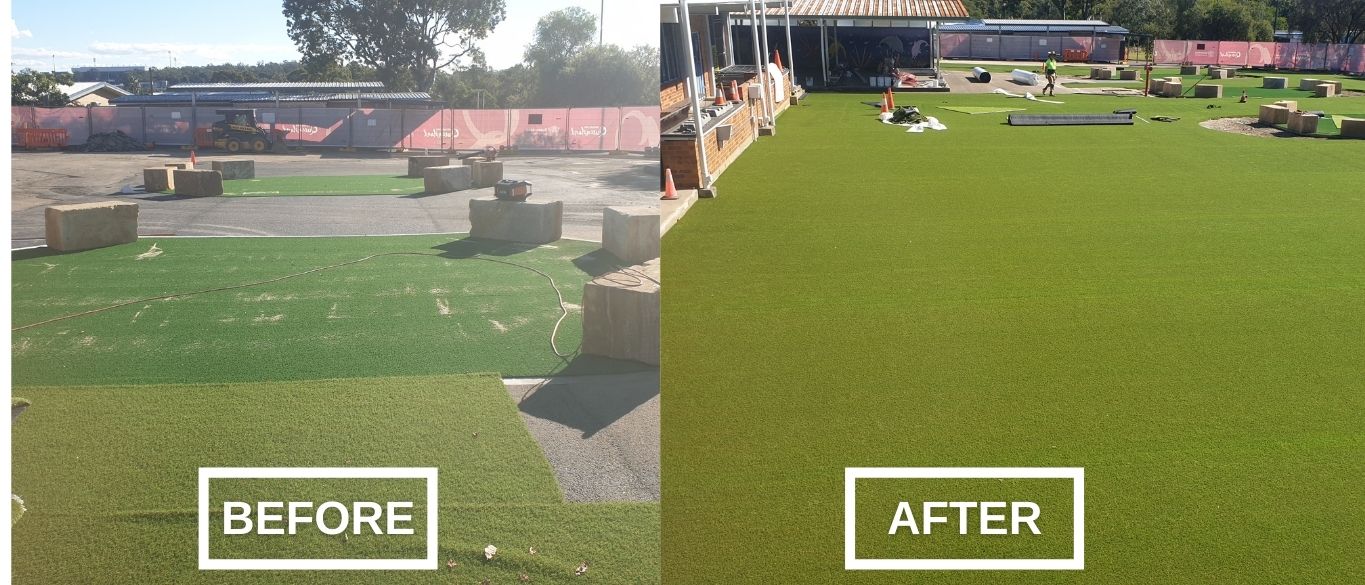 Before & After - Fake Grass Installations at Mt Gravatt School
